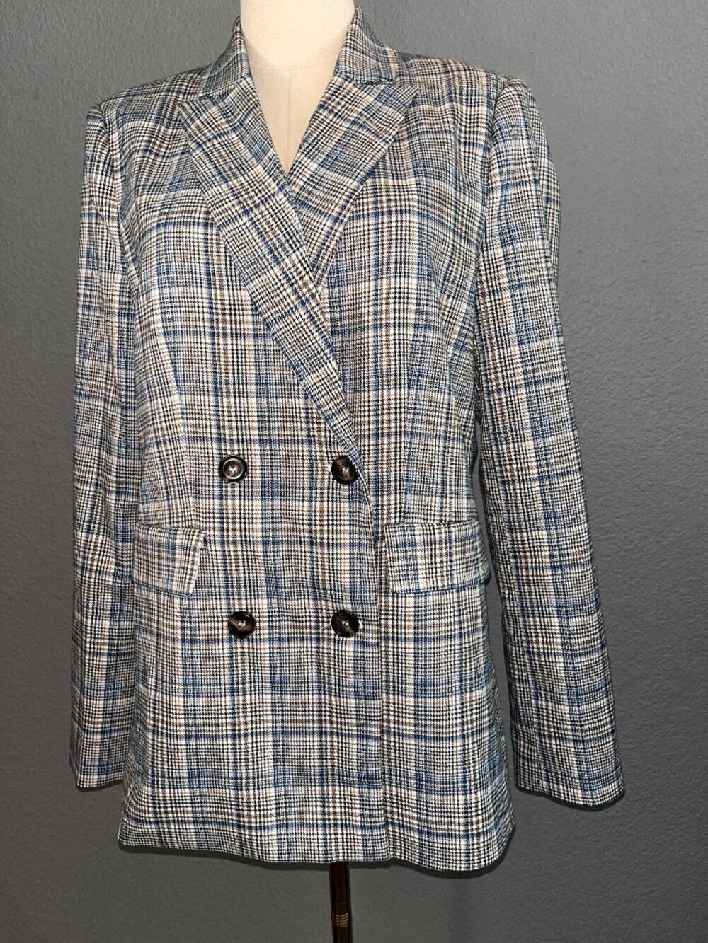 EVEREVE IVY BLAZER in BLUE PLAID - DOUBLE BREASTED - FULLY LINED - NWOT - SIZE M